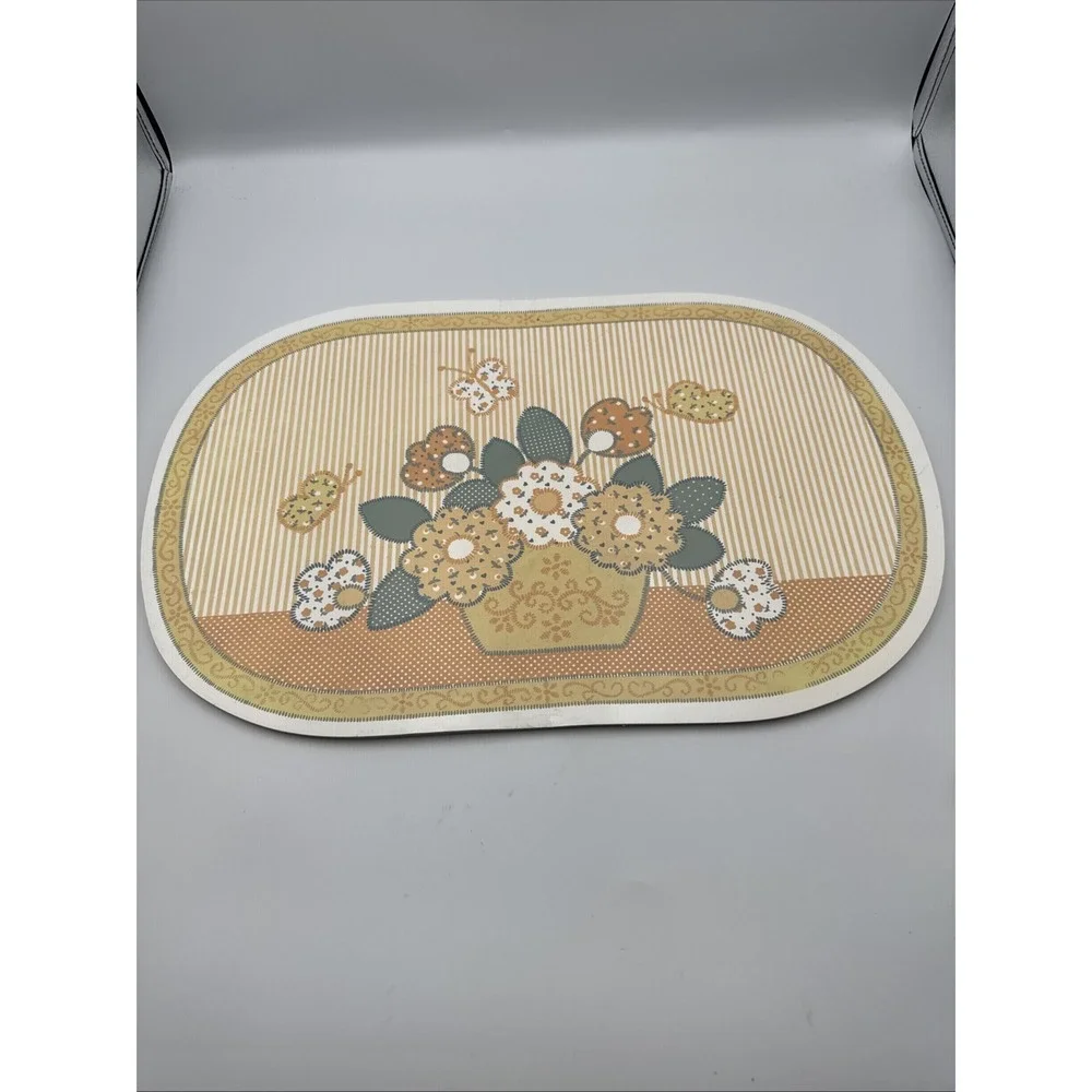 Set Of 3 Yellow Floral Placemats Vinyl Cover 1970's. Granny Core Cottage Core